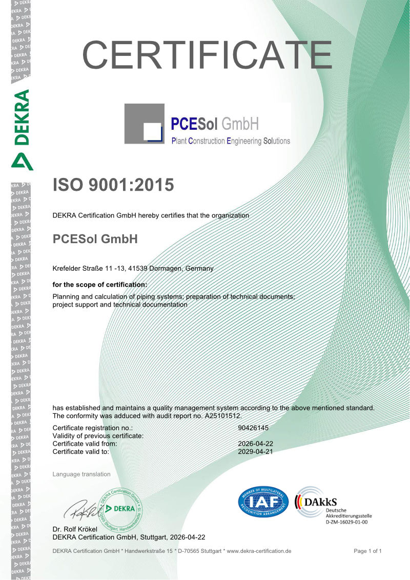 ISO 9001:2015 Certification for PCESOL GmbH
