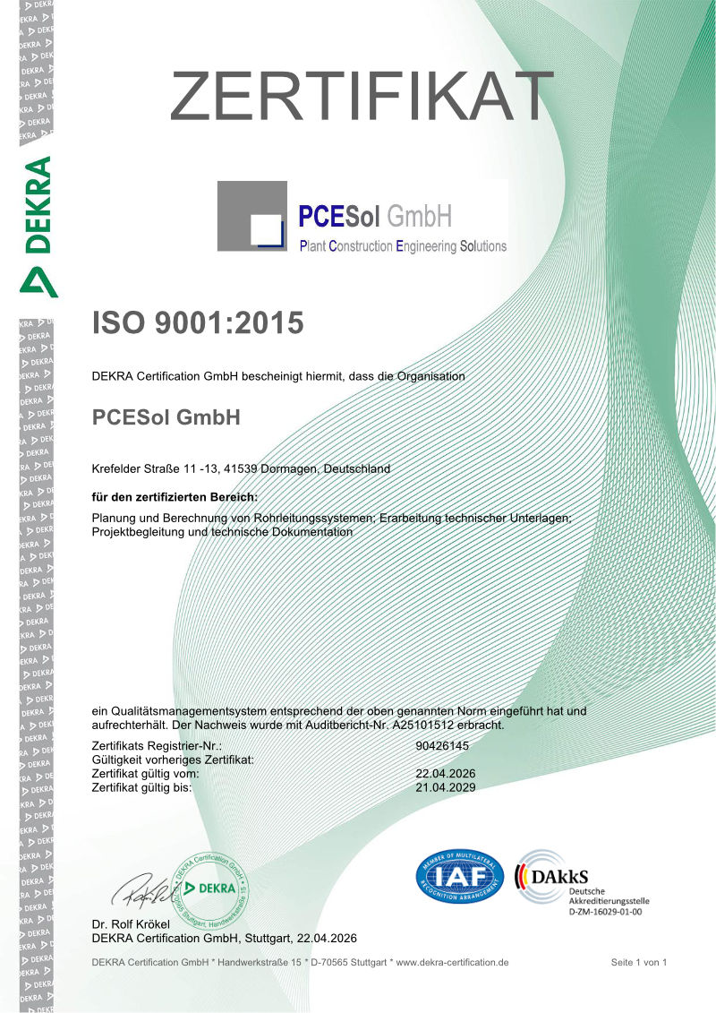 ISO 9001:2015 Zertifizierung für PCESol GmbH
